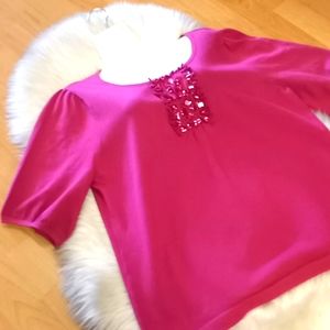 REQ Raspberry Bejeweled Short Sleeved Sweater